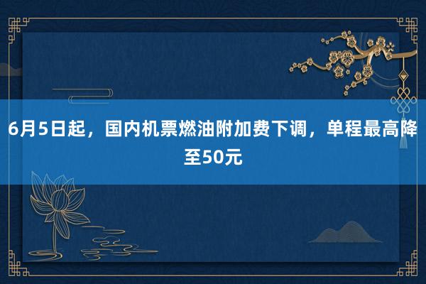 6月5日起，国内机票燃油附加费下调，单程最高降至50元