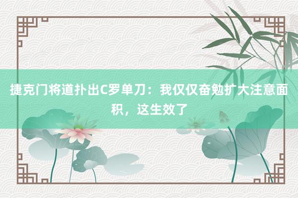 捷克门将道扑出C罗单刀：我仅仅奋勉扩大注意面积，这生效了