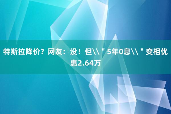 特斯拉降价？网友：没！但\＂5年0息\＂变相优惠2.64万