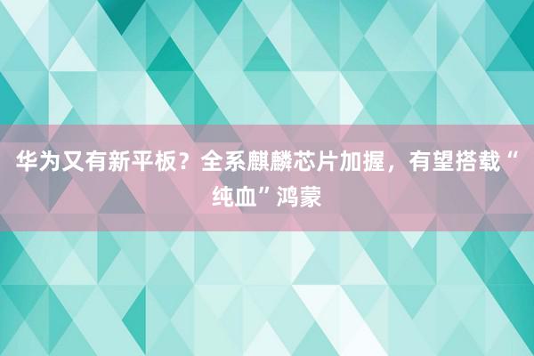 华为又有新平板？全系麒麟芯片加握，有望搭载“纯血”鸿蒙