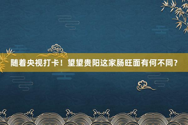 随着央视打卡！望望贵阳这家肠旺面有何不同？