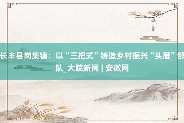 长丰县岗集镇：以“三把式”铸造乡村振兴“头雁”部队_大皖新闻 | 安徽网